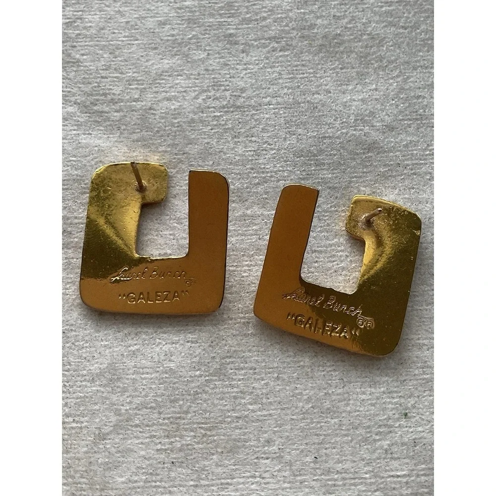 Laurel Burch "Galeza" square stud earrings Red Yellow Enamel Vintage - Picture 3 of 8